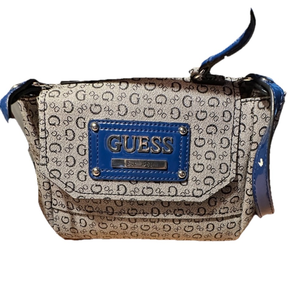 Vintage GUESS Monogram Crossbody Bag in Blue and Gray